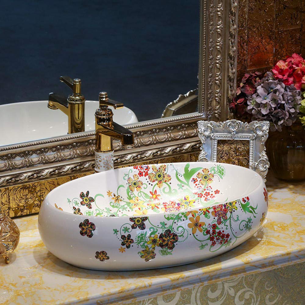 Modern Ceramic Vessel Sink - Square & Round Bathroom Countertop Basin | Art Design Sink for Vanity, Powder Room & Guest Bath | Durable Ceramic Top Mount Sink for Contemporary Homes