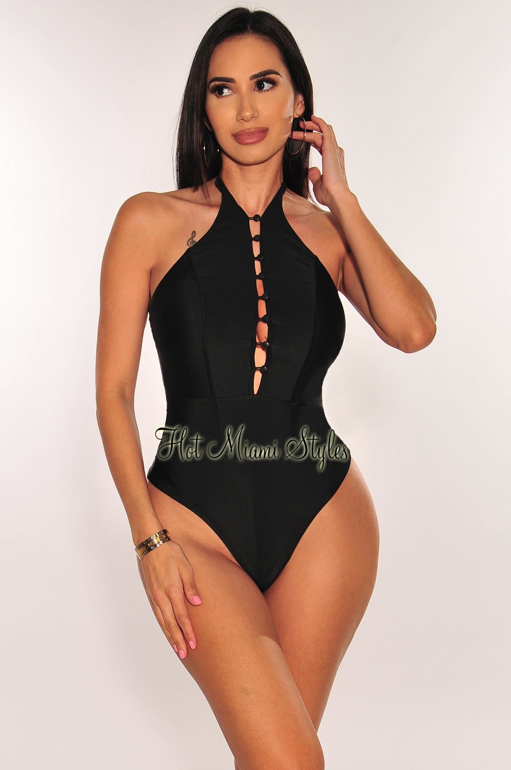 Black Halter Button Up Bodysuit for Women - Sexy Off Shoulder Crop Top with Snap Buttons - Perfect for Date Night, Club Wear & Summer Outfits