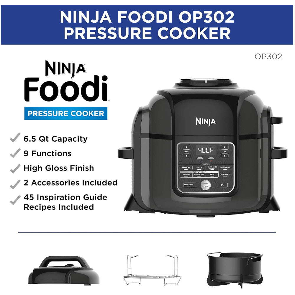Ninja OP302 Foodi 9-in-1 Pressure Cooker & Air Fryer | Certified Refurbished with Home Essentials Warranty | Perfect for Quick Meals, Healthy Cooking & Family Dinners