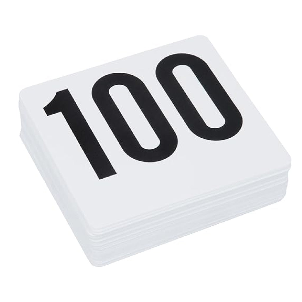 American Metalcraft 4100 4x4 Double-Sided Plastic Table Number Set (1-100) - Perfect for Weddings, Banquets & Events