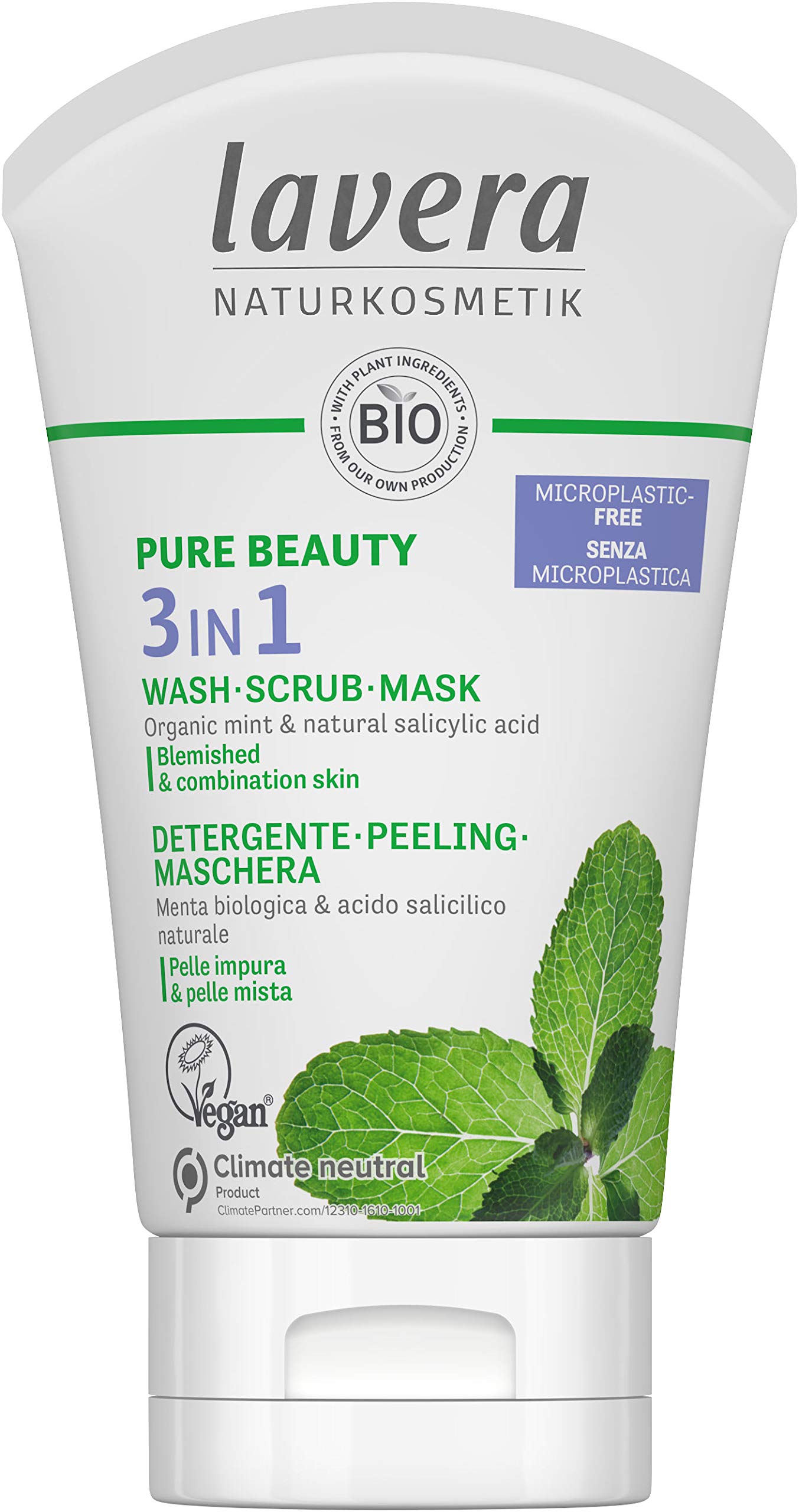 LAVERA Pure Beauty 3-in-1 Face Wash, Scrub & Mask for Glowing Skin - 125ml | Natural Exfoliating & Cleansing for Daily Skincare Routine