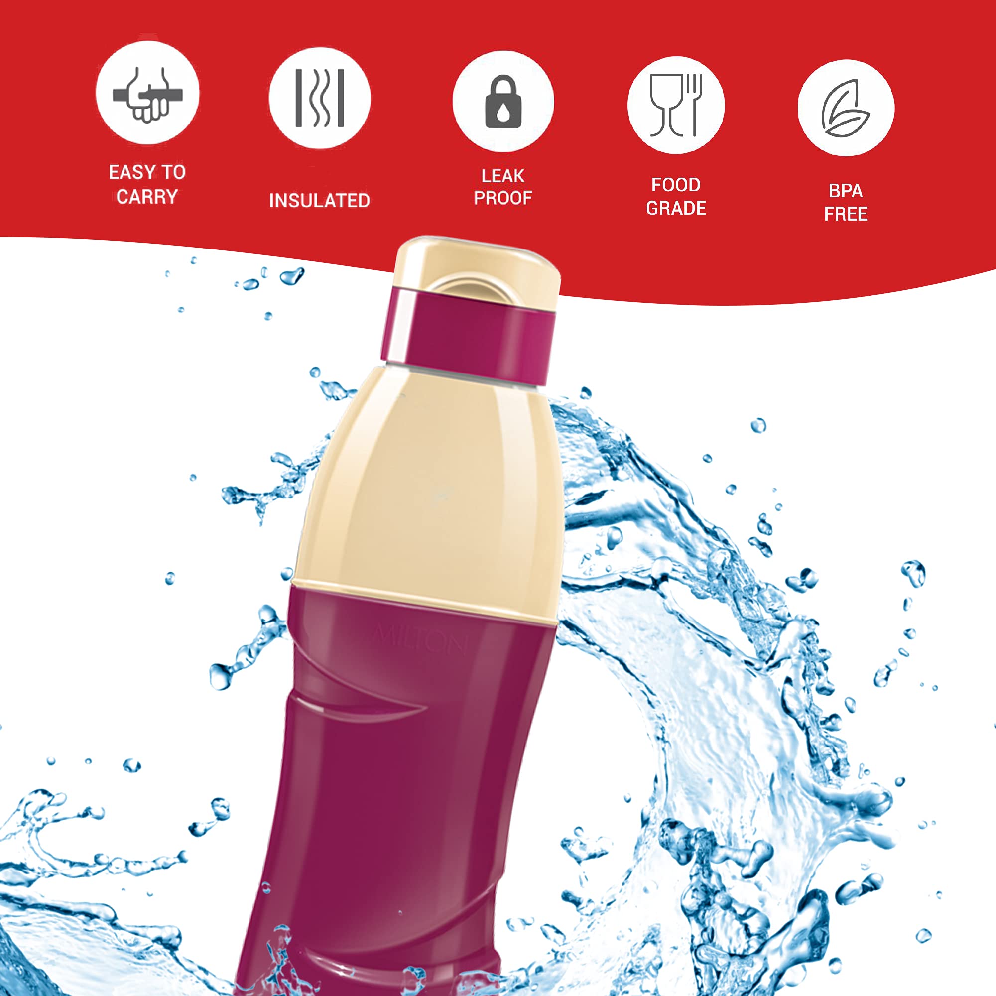 MILTON Kool Crony 1100 Insulated Water Bottle - 32oz (960ml) Leakproof Purple Plastic Water Bottle for Gym, Hiking & Outdoor Activities