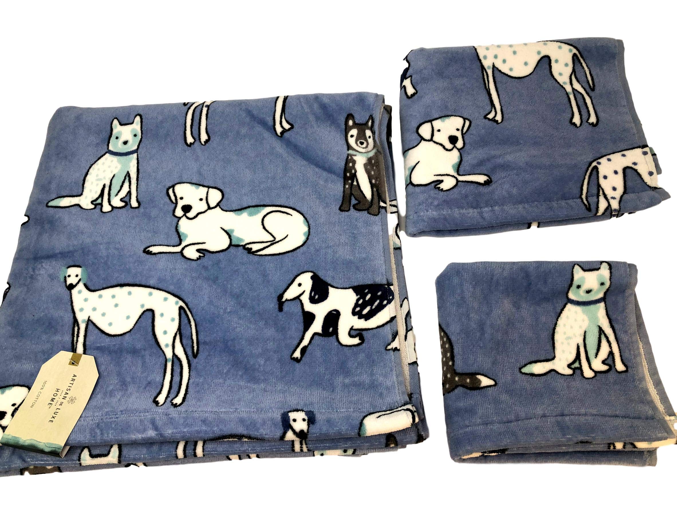 Premium 3-Piece Dog Themed Towel Set - 1 Bath Towel, 1 Hand Towel & 1 Washcloth | Soft Absorbent Cotton Bathroom Essentials for Pet Lovers | Perfect for Bathrooms, Dog Grooming & Spa Days