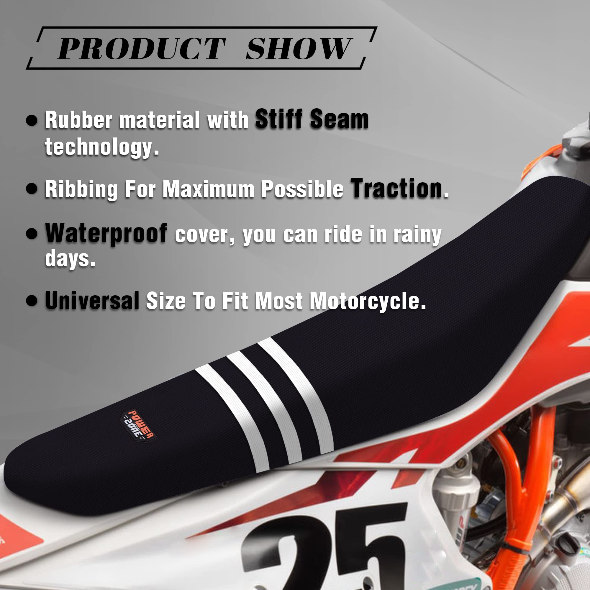 Non-Slip Dirt Bike Seat Cover - Universal Motorcycle Seat Cover for Motocross & Enduro - Black & White Grip Design - Perfect for Off-Road Racing & Trail Riding