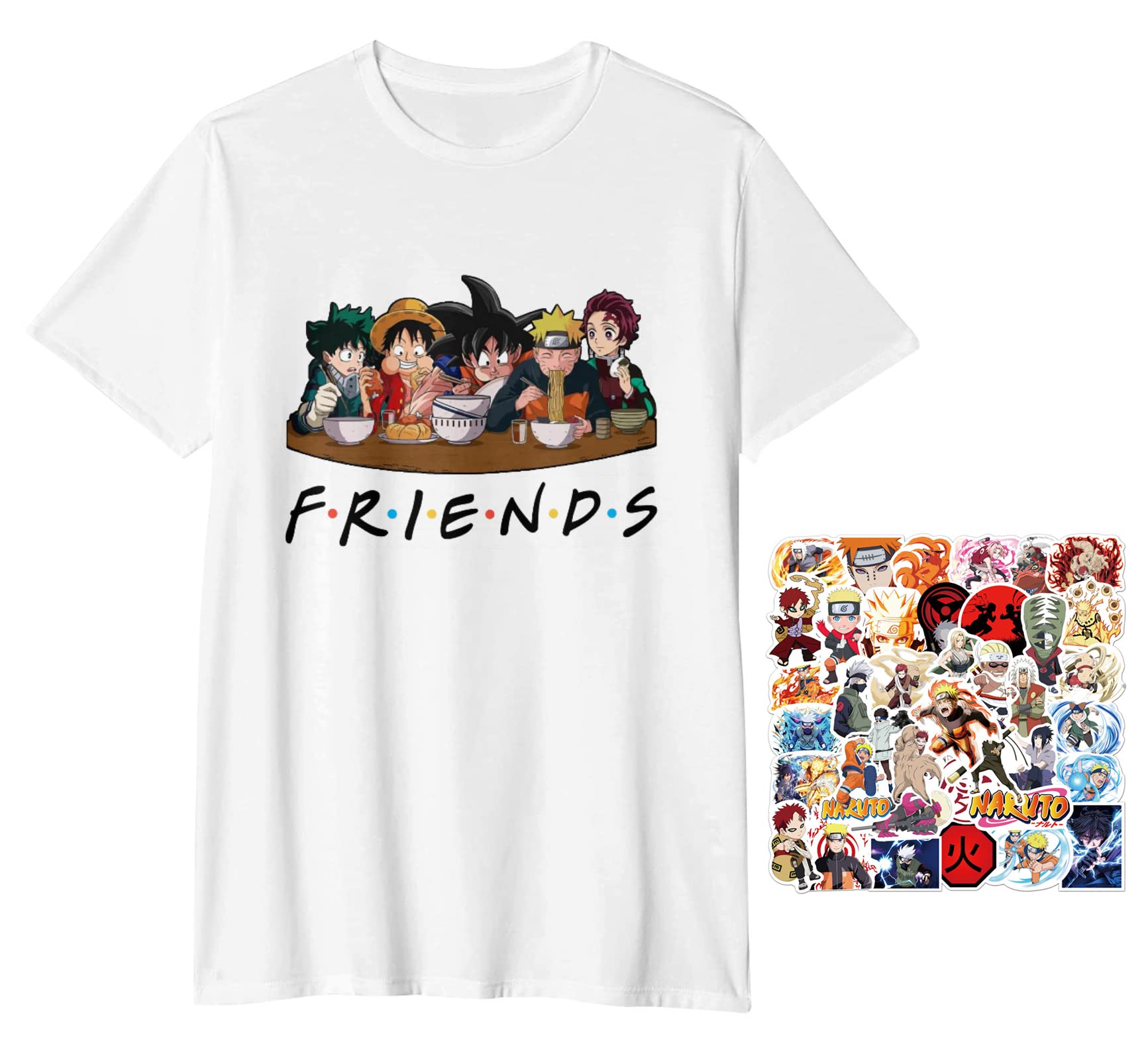 LIRUKOKO Unisex Anime T-Shirt - Japanese Manga Graphic Tee with 50pcs Anime Stickers - Perfect Gift for Anime Fans, Cosplay & Casual Wear