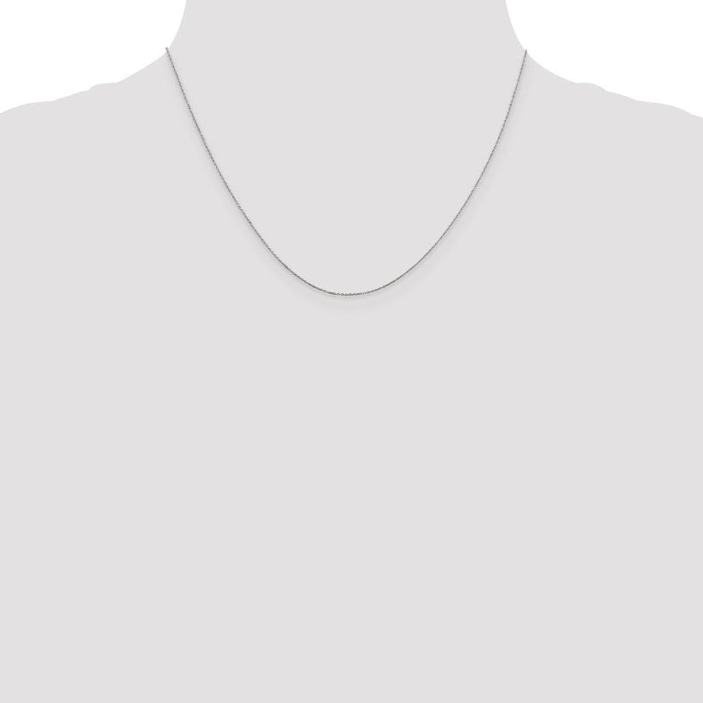 0.6mm 10K White Gold Diamond Cut Cable Chain Necklace for Women - Elegant Black Bow Pendant, Dainty Layering Jewelry for Everyday Wear, Gift for Her, Birthday, Anniversary, Valentine's Day