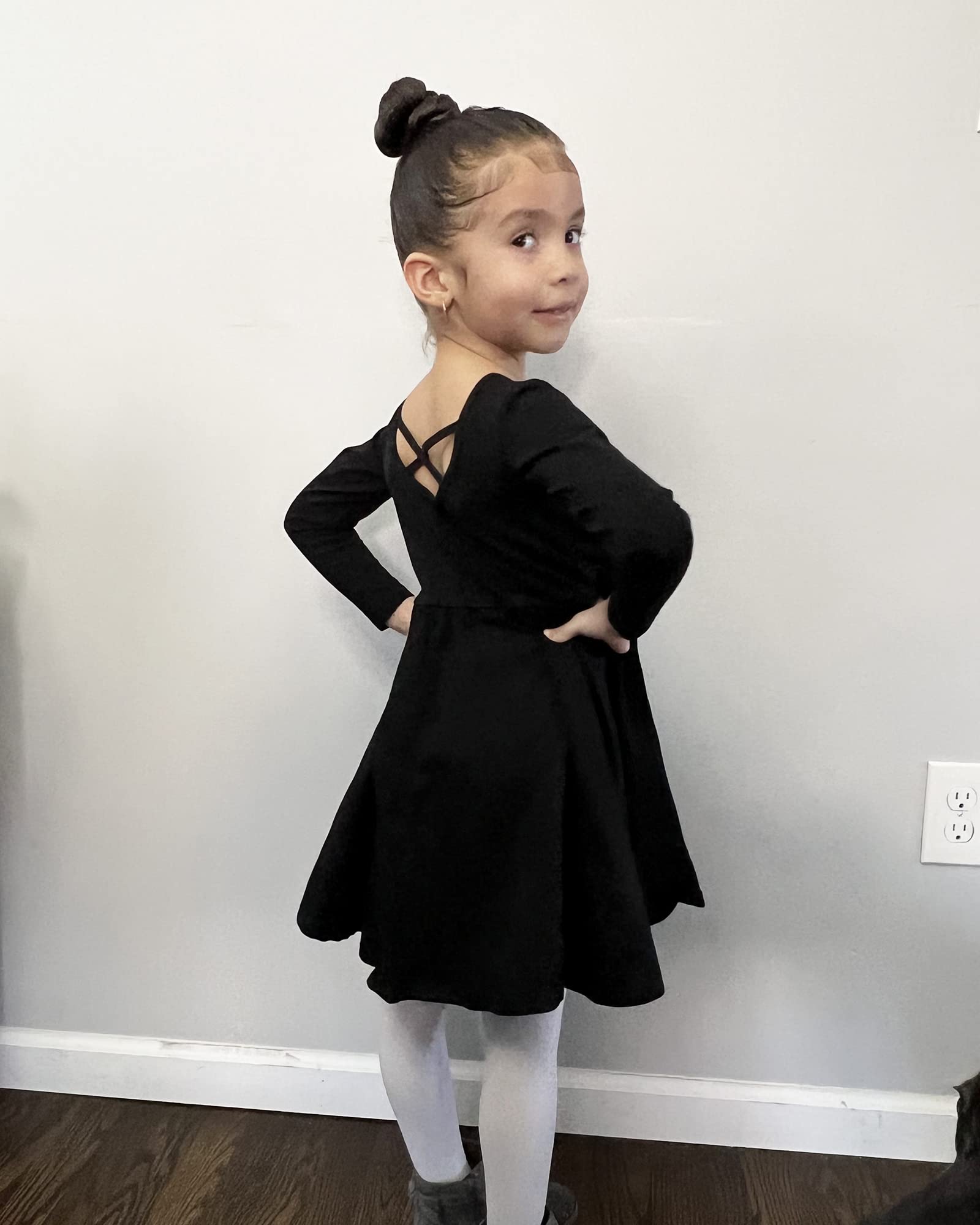 Stelle Girls Long Sleeve Cotton A-Line Dress - White Twirl Skater Dress for Toddlers | School, Casual Wear & Easter Outfits | Perfect for Playdates, Parties and Special Occasions