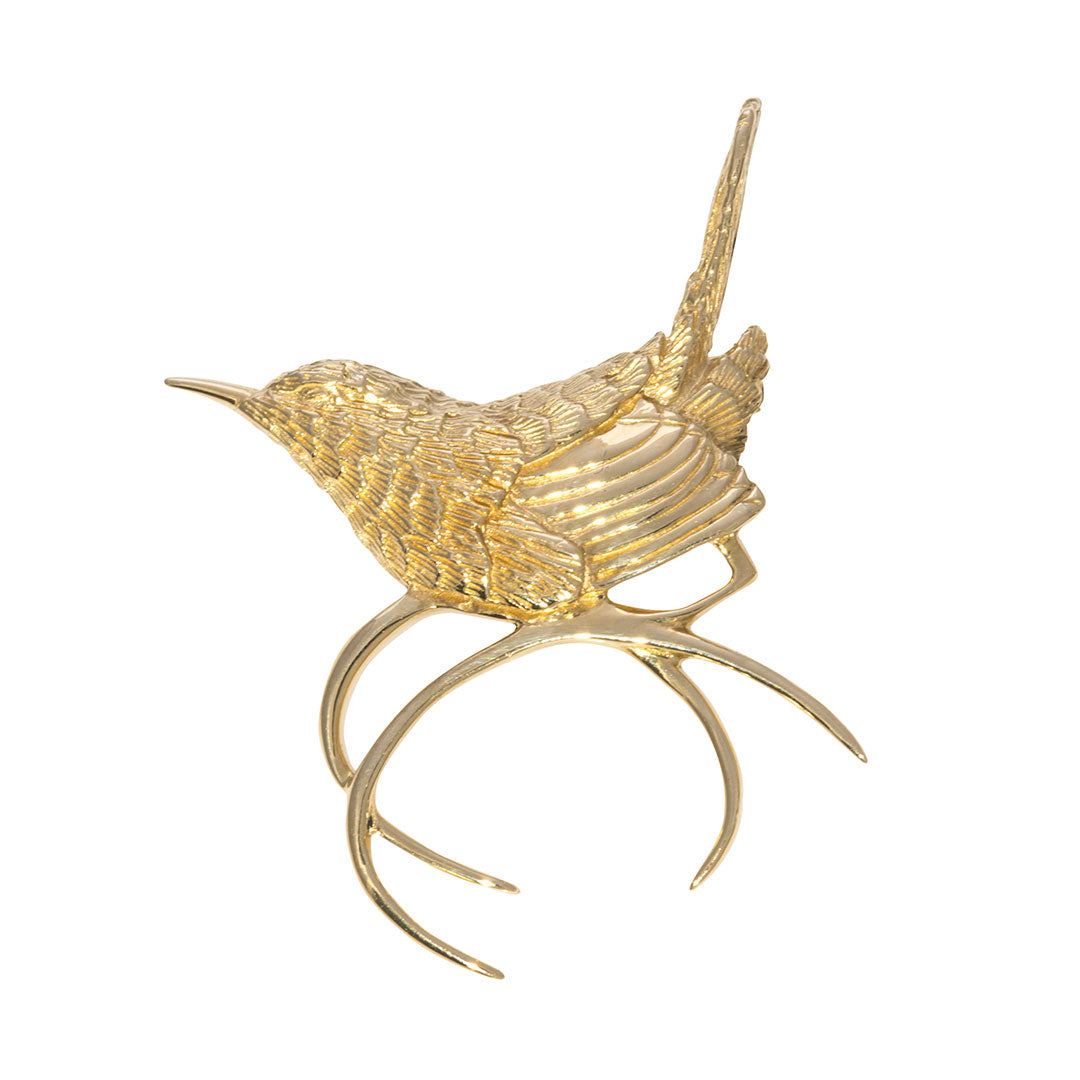 14K Yellow Gold Carolina Wren Pin & Pendant - Elegant Bird Jewelry for Women, Perfect Gift for Nature Lovers | Wear as Brooch or Necklace for Special Occasions