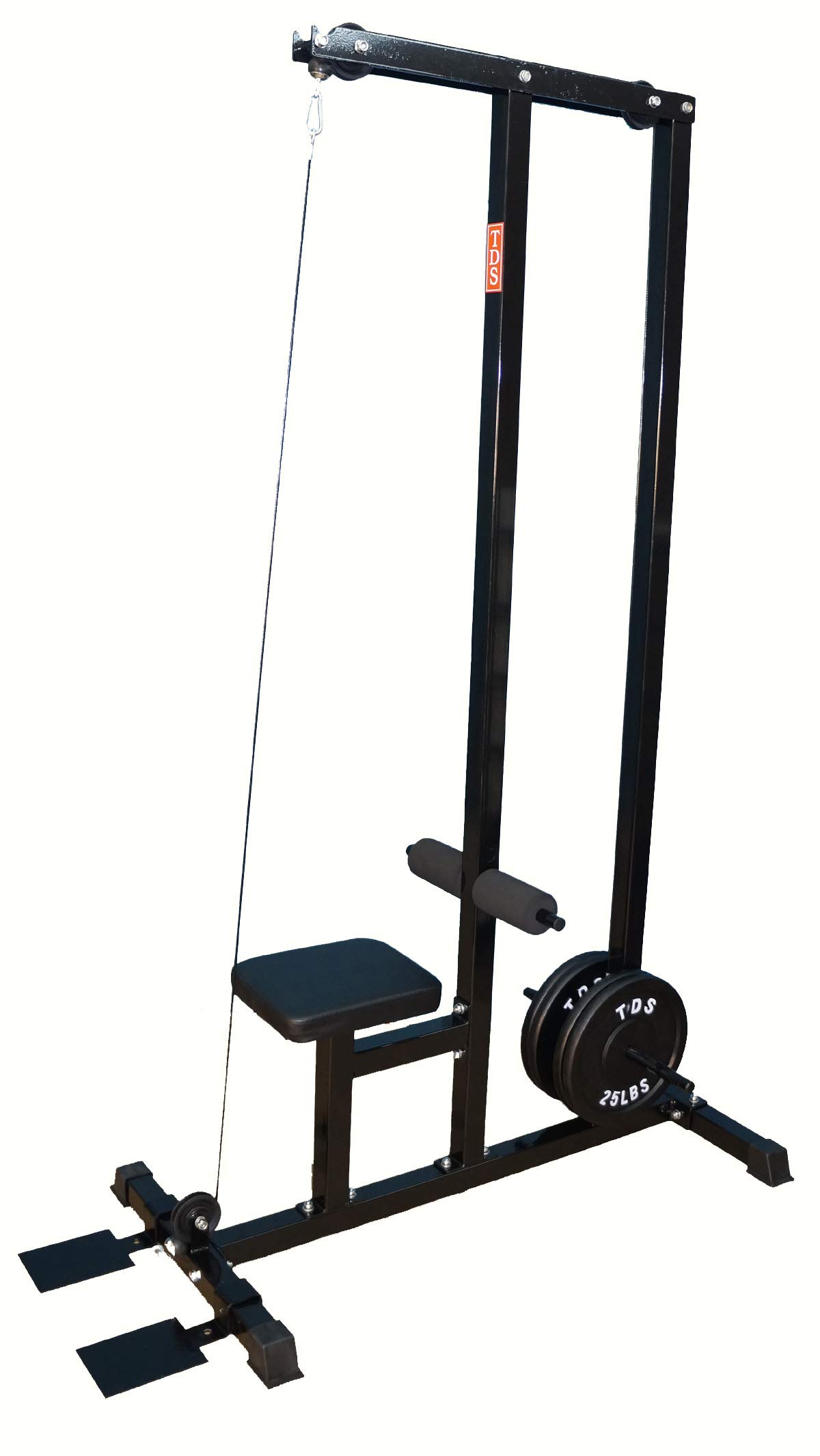 600lb Capacity LAT/Row Machine for Standard Weight Plates - Deluxe Padded Seat & Foam Knee Holders - Perfect for Home Gym Strength Training & Full-Body Workouts