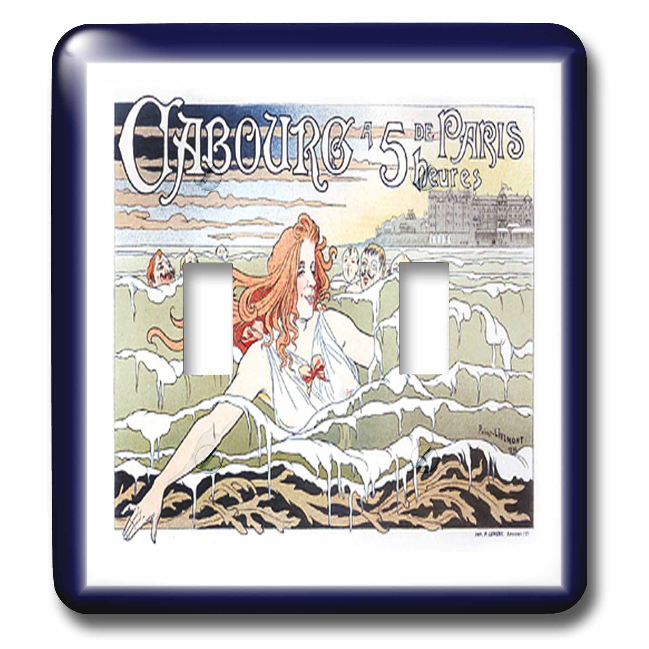 3D Rose French Ad for Seaside Waters Double Toggle Switch - Vintage Style Wall Decor for Beach House, Bathroom or Coastal Themed Room