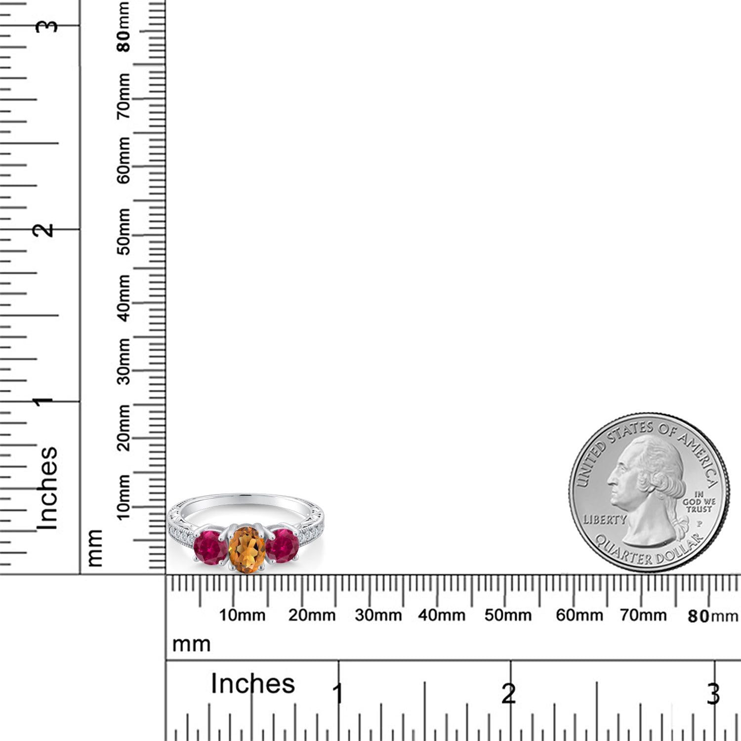 2.02 Ct Oval Orange Red Madeira Citrine & Created Ruby 925 Sterling Silver Ring for Women | Elegant Gemstone Jewelry for Engagement, Anniversary & Special Occasions