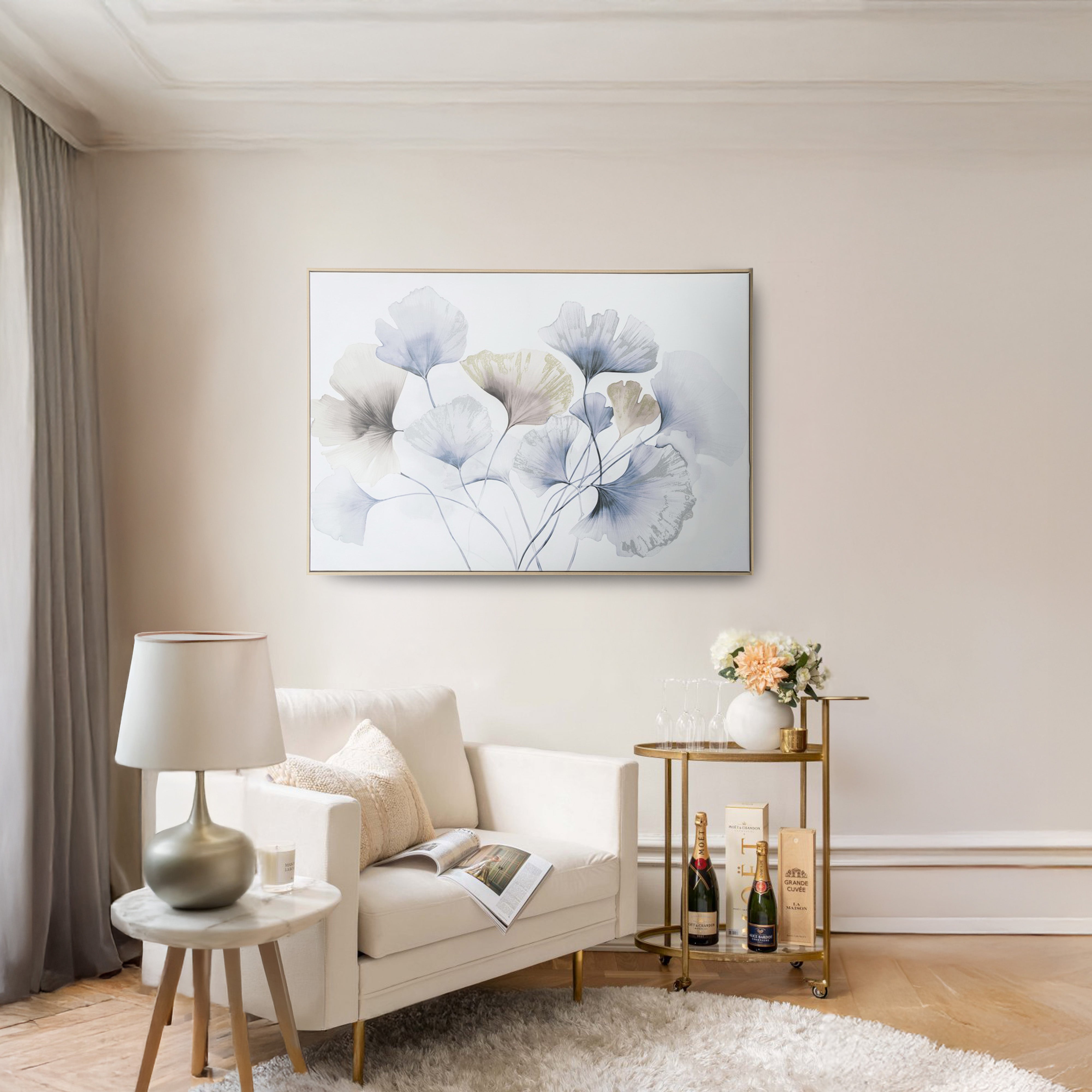 Urban Style Brushmarks Embellished Canvas Blue Ginko Wall Art - Perfect for Living Room, Bedroom & Office Decor