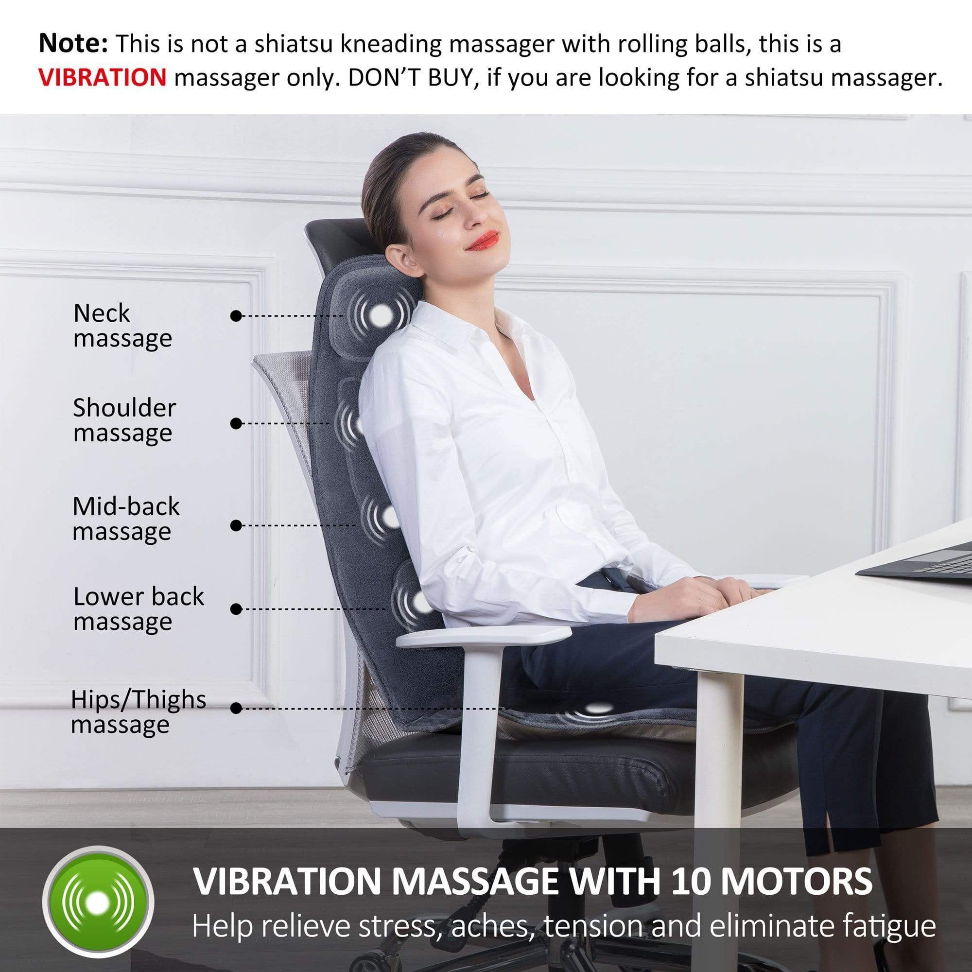 Snailax Heated Massage Seat Cushion with Memory Foam Support - Neck & Lumbar Pain Relief for Office Chair, Car Seat & Home Use