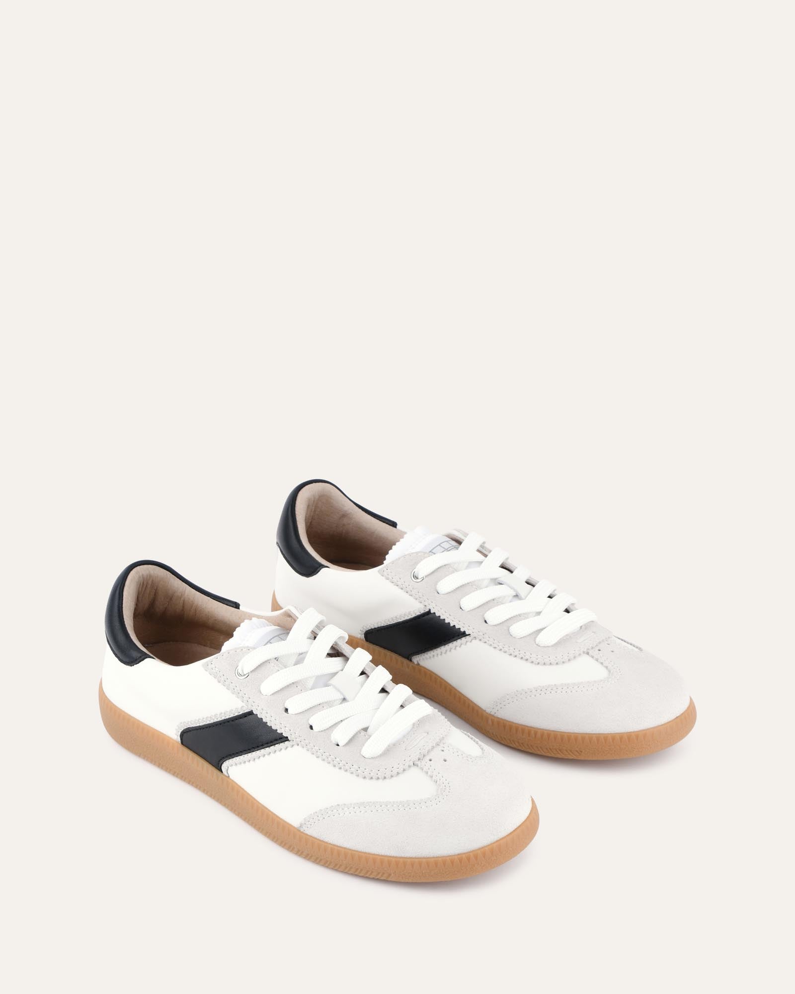 LOLA White and Black Leather Sneakers for Women - Comfortable Casual Walking Shoes for Everyday Wear, Gym, and Travel