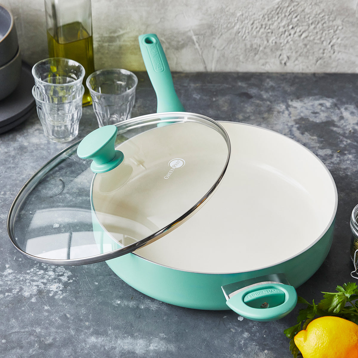Rio Ceramic Nonstick 5 Quart Sauté Pan with Glass Lid - Turquoise Cookware for Healthy Cooking | Perfect for Sautéing, Frying & Simmering | Oven & Dishwasher Safe