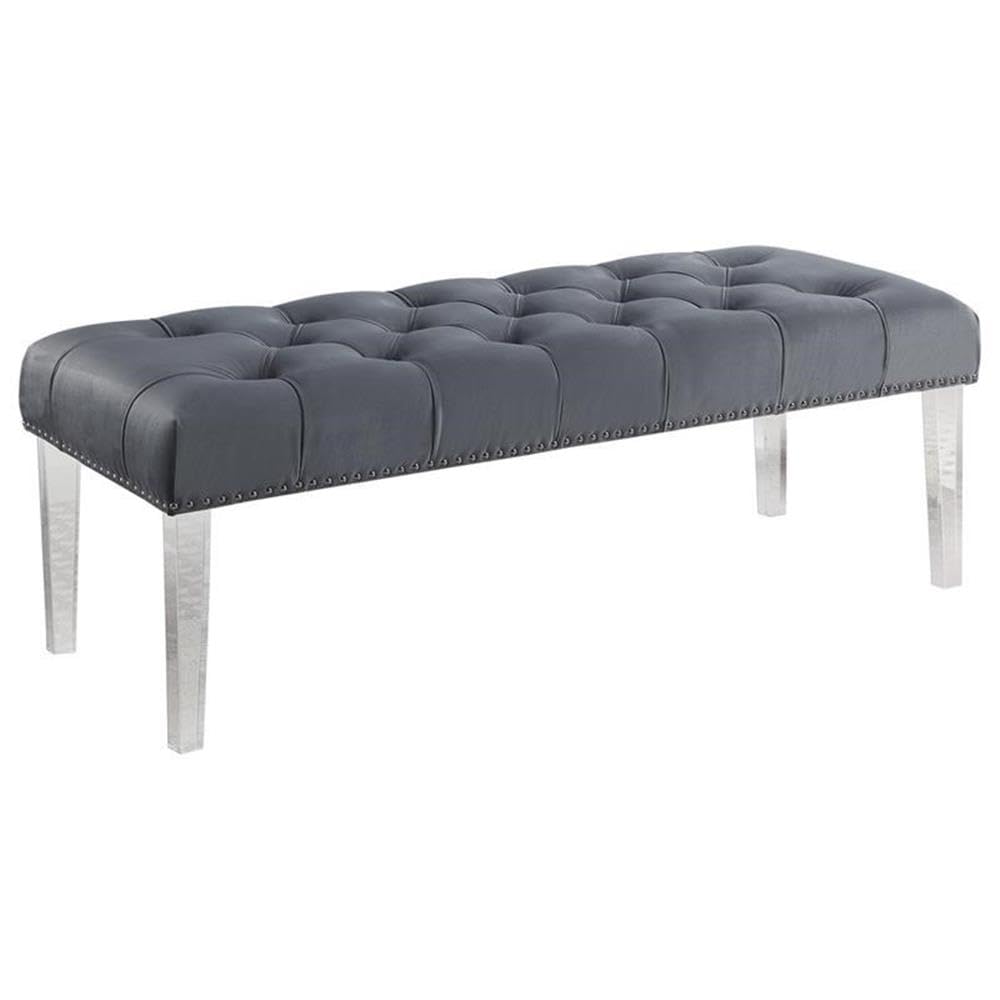 BOWERY HILL Gray Fabric Upholstered Tufted Accent Bench with Acrylic Legs - Perfect for Entryway, Bedroom or Living Room Seating Decor