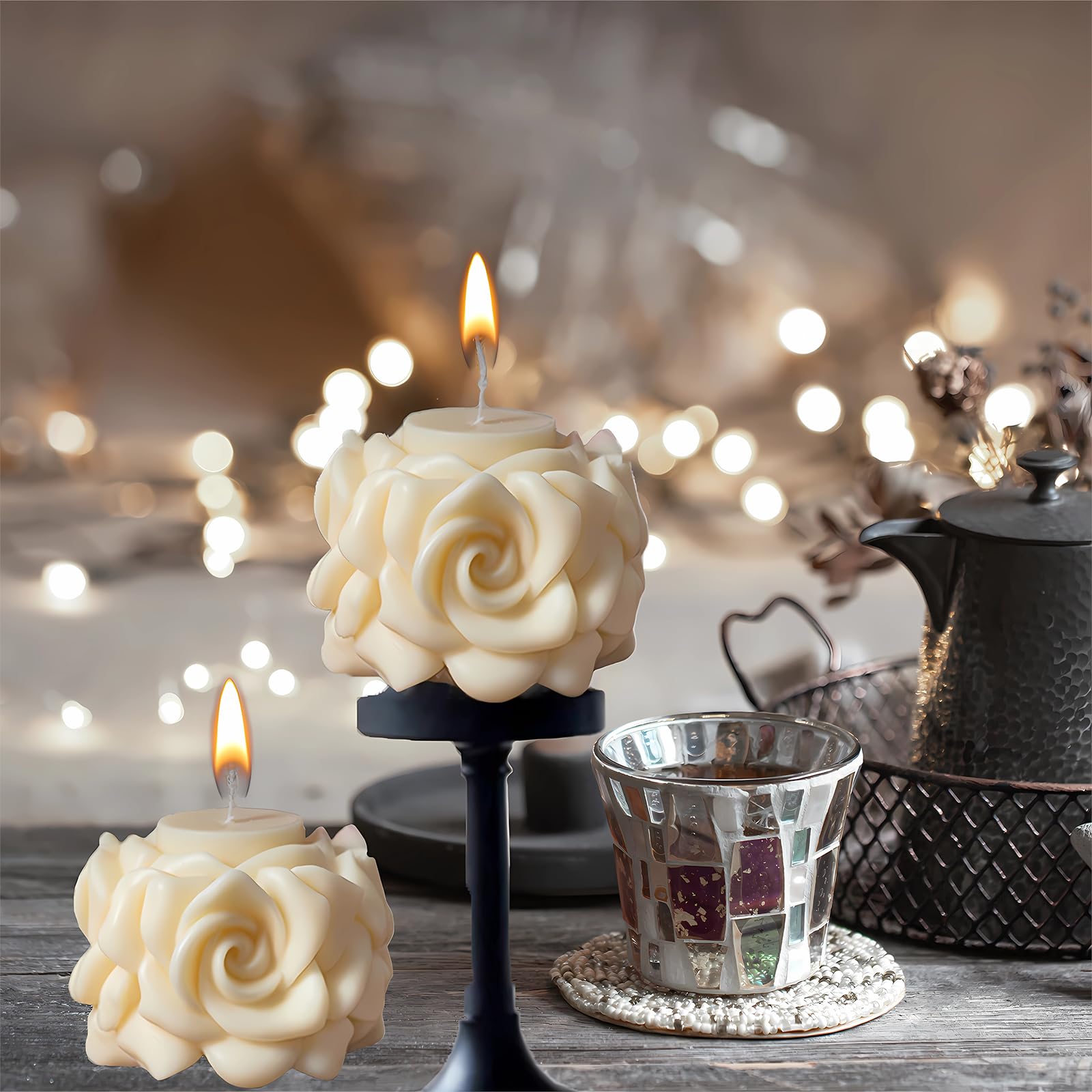 3D Rose Flower Pillar Candle Molds for DIY Candle Making - Valentine's Day Resin Casting, Home Decor & Craft Projects - Perfect for Wedding Centerpieces, Romantic Gifts & Holiday Decorations