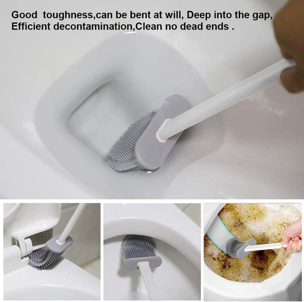 Liza Silicone Toilet Brush Set - Anti-Drip, No-Slip Long Handle Bathroom Cleaning Tool for Toilet Bowl (Black) - Perfect for Home, Hotel & RV Sanitation