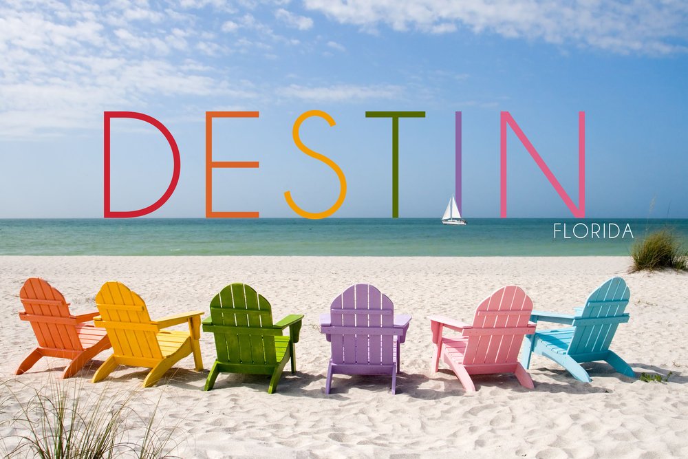 Destin Florida Beach Chairs Art Print - 24x36 Signed Wall Decor Poster, Coastal Home Decor for Living Room, Bedroom & Office