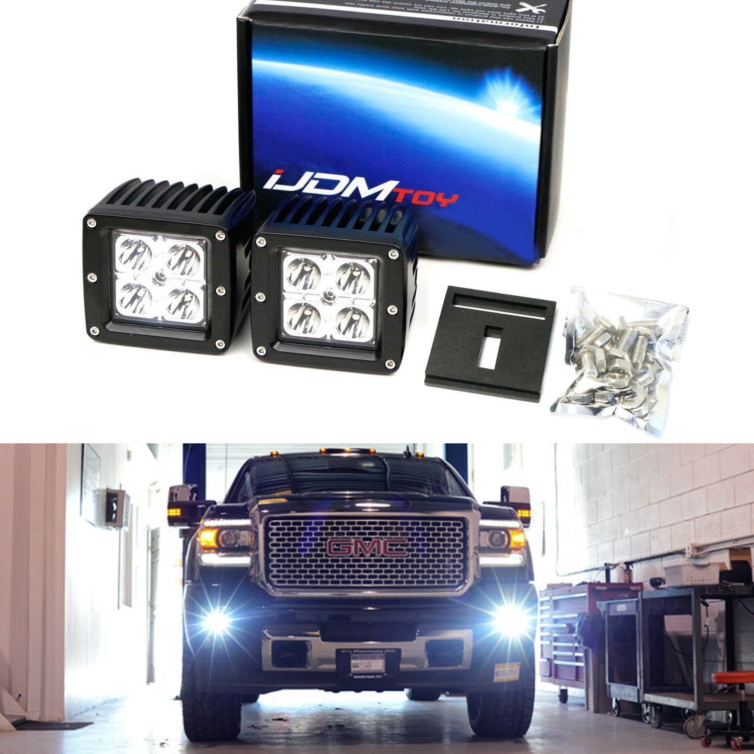 40W CREE LED Pods with Fog Light Bracket & Wiring Kit - Compatible with GMC Sierra, Chevy Colorado, Tahoe - Perfect for Off-Roading, Night Driving, and Foggy Conditions