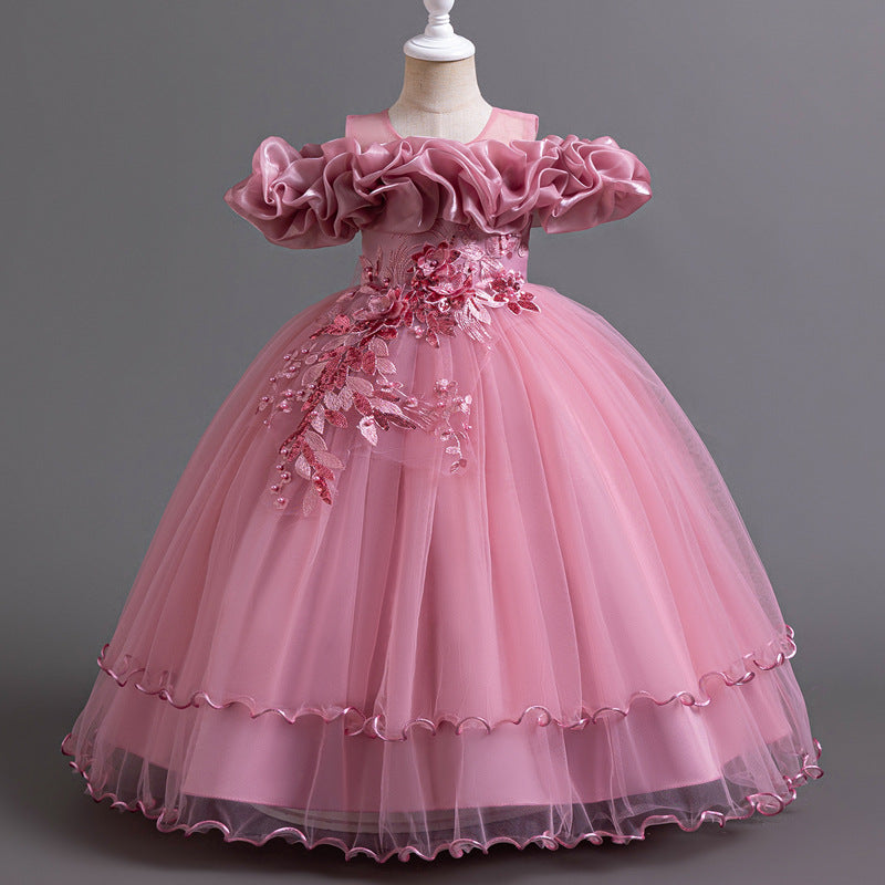Elegant Floor Length Princess Flower Girl Dress with Lace & Bow Back - Perfect for Weddings, Pageants & Special Occasions