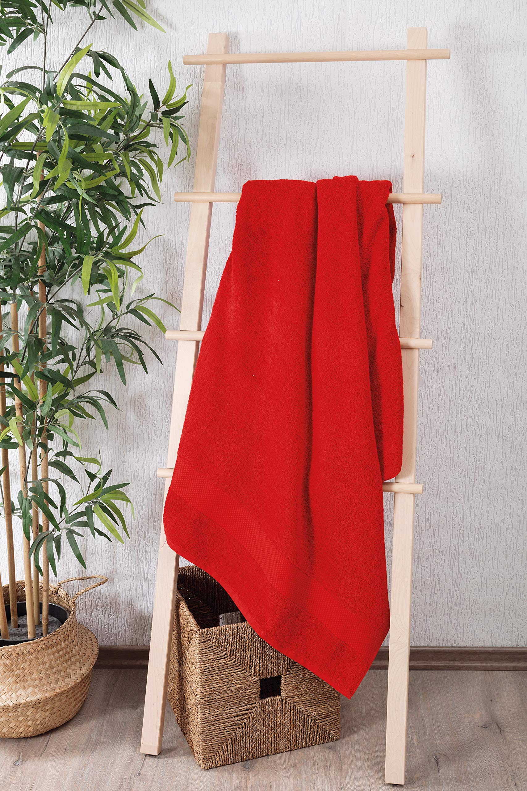 Premium Extra Large Bath Towels 40x87 Inches - 100% Cotton Turkish Hotel & Spa Towels, Ultra Soft & Highly Absorbent 950gsm Bath Sheets (Pack of 4, Red) - Perfect for Luxury Bathrooms, Beach Trips & Spa Days