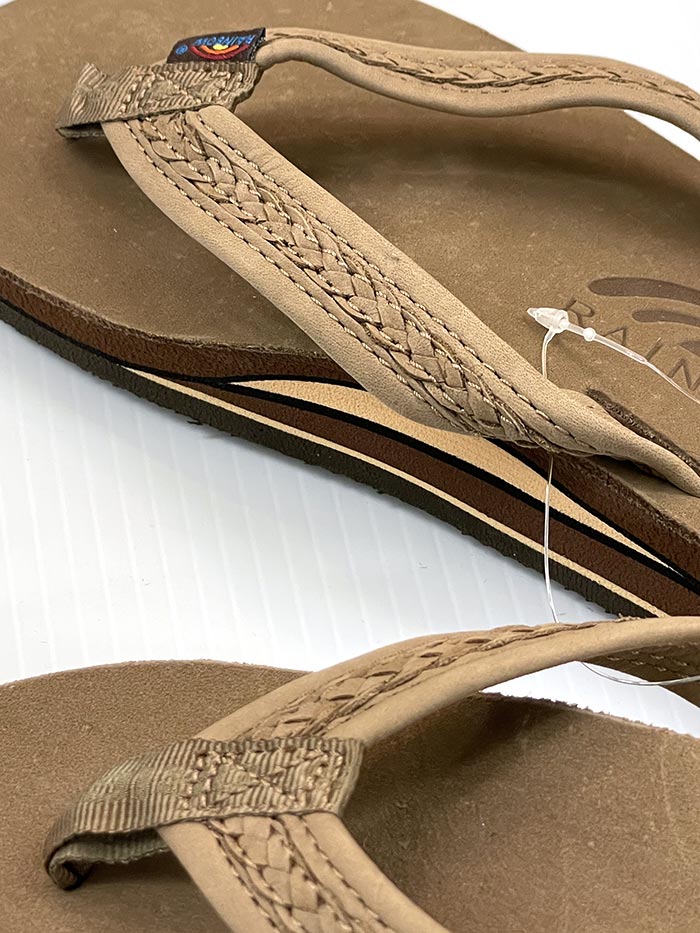 Rainbow WILLOW Women's Double Layer Arch Support Leather Braided Strap Sandals - Dark Brown Comfortable Summer Walking Shoes for Beach, Vacation & Casual Outings