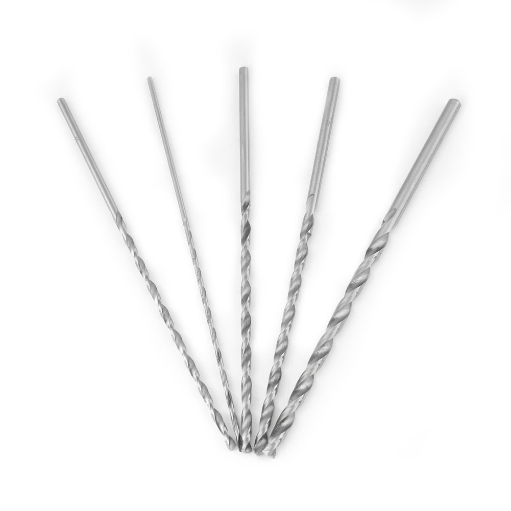 5Pcs Extra Long High-Speed Steel Twist Drill Bit Set (2-5mm) - Straight Shank for Wood, Metal & Stainless Steel - Perfect for DIY Projects, Furniture Making & Precision Drilling