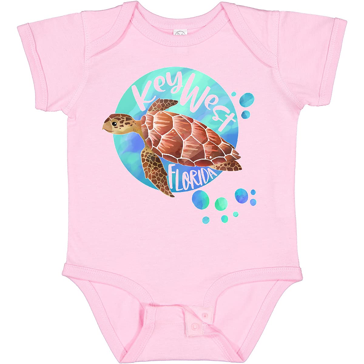 Inktastic Key West Florida Swimming Sea Turtle with Bubbles Baby Bodysuit - Soft Cotton Onesie for Newborns & Infants - Perfect for Beach Vacations, Pool Parties & Summer Outfits