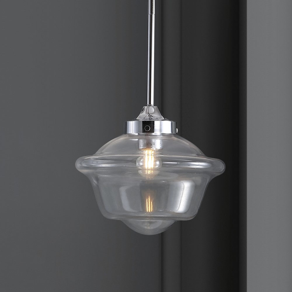 Adjustable Drop Metal and Glass LED Pendant Light - Modern Industrial Schoolhouse Lighting Fixture for Kitchen Island, Dining Room, or Entryway