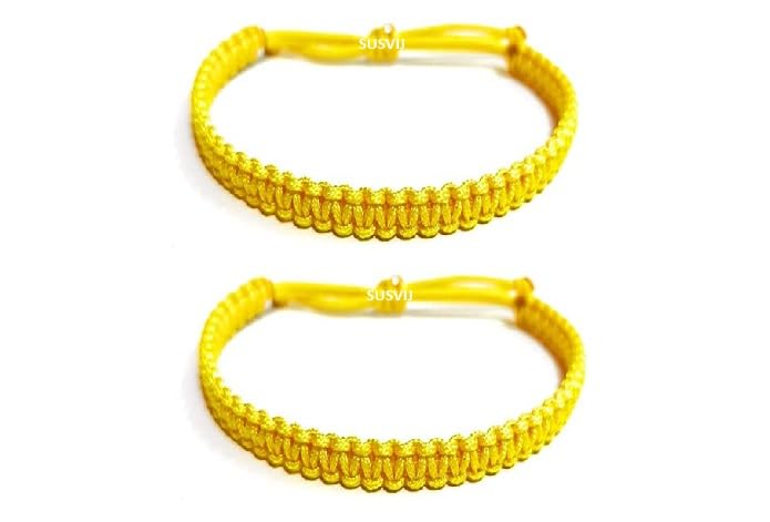 SUSVIJ Unisex Evil Eye Bracelet Set - 2 Pack Yellow Thread Protection Bracelets for Good Luck & Positive Energy | Perfect for Gifts, Travel & Daily Wear