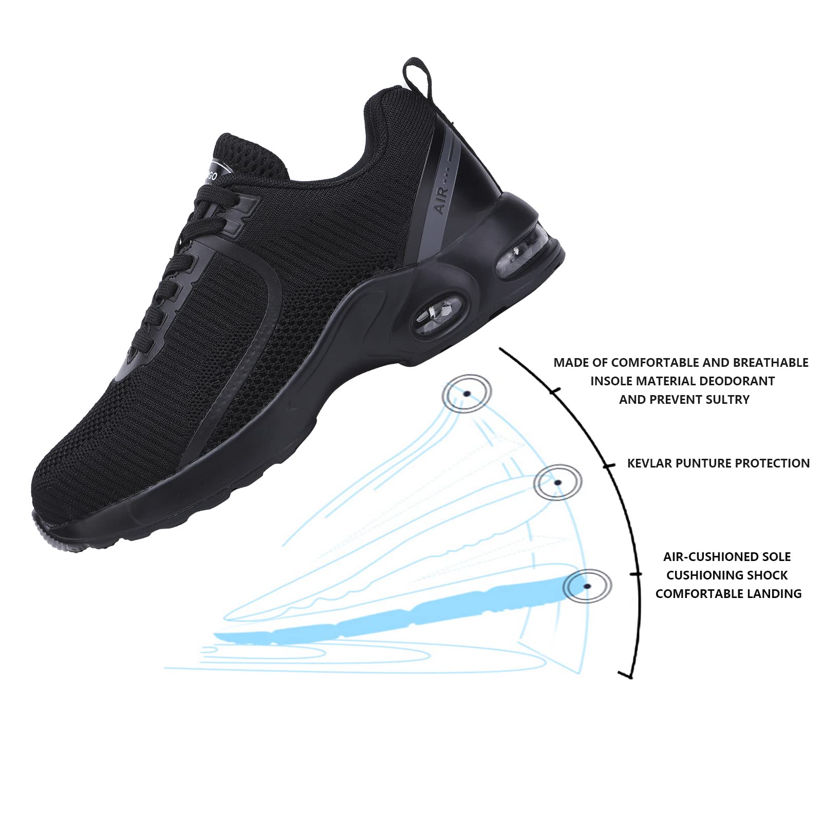 LIANGGO Women's Steel Toe Safety Work Sneakers - Lightweight, Comfortable & Slip Resistant Shoes for Construction, Warehouse & Industrial Work
