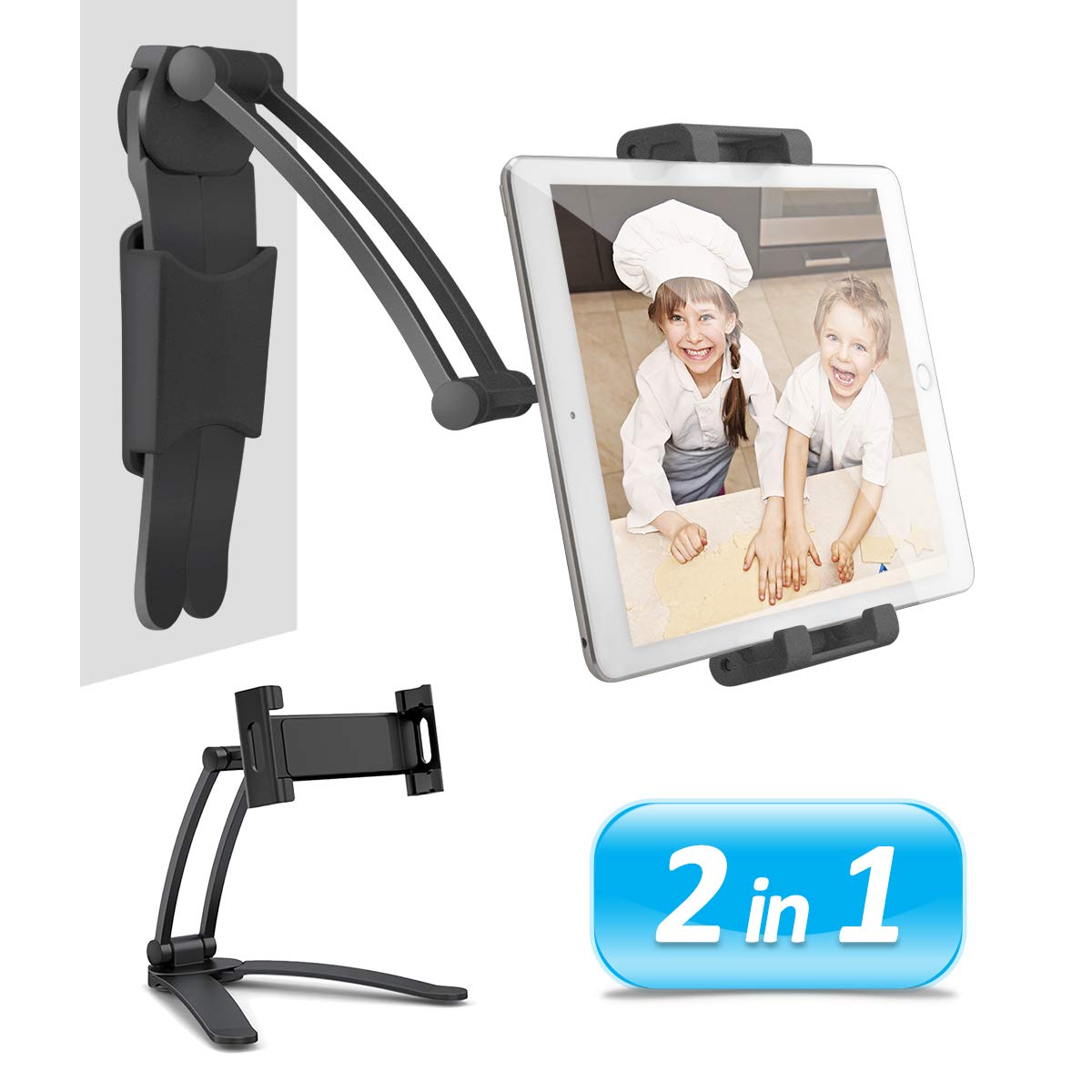 AYADA 2-in-1 Tablet Holder for Kitchen - Adjustable iPad Stand for Cooking & Countertop Use
