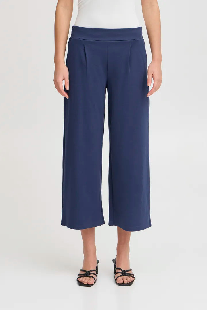 Kate Cropped Wide Leg Pants for Women - Medieval Blue High Waisted Palazzo Trousers | Casual Office Wear & Summer Vacation Outfits