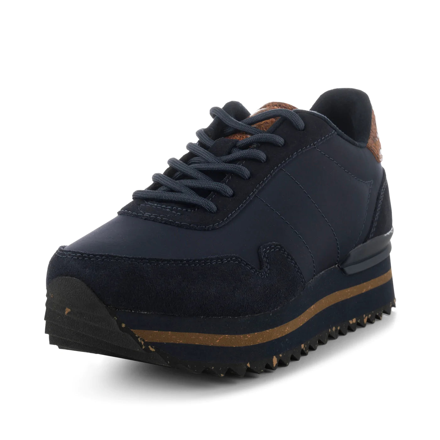 Nora III Leather Platform Sandals for Women - Dark Navy Blue Comfortable High Heel Shoes for Casual Outings & Summer Parties