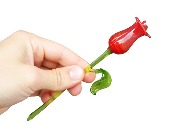 Handmade Blown Red Glass Rose Figurine - Elegant Glass Flower Sculpture for Home Decor, Wedding Centerpiece, Garden Ornament & Gift Idea - Perfect for Tabletop Display, Plant Accent & Special Occasions
