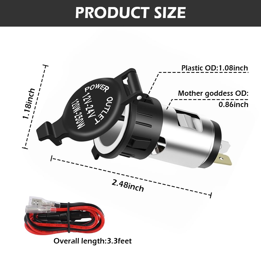 12V Waterproof Car Cigarette Lighter Socket with Extension Cable - Universal Power Outlet Adapter for Cars, Trucks & SUVs - Perfect for Road Trips, Camping & Charging Devices On-The-Go (1PC)