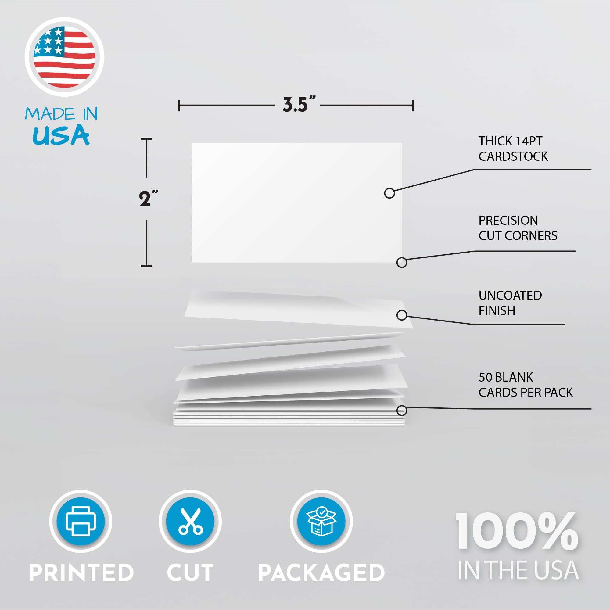 Premium 2x3.5 Inch Blank Index Cards - 50-Pack Heavy Duty Bleed-Proof Cardstock for Business Cards, Flashcards & Study Notes | Perfect for Office, School & Home Organization