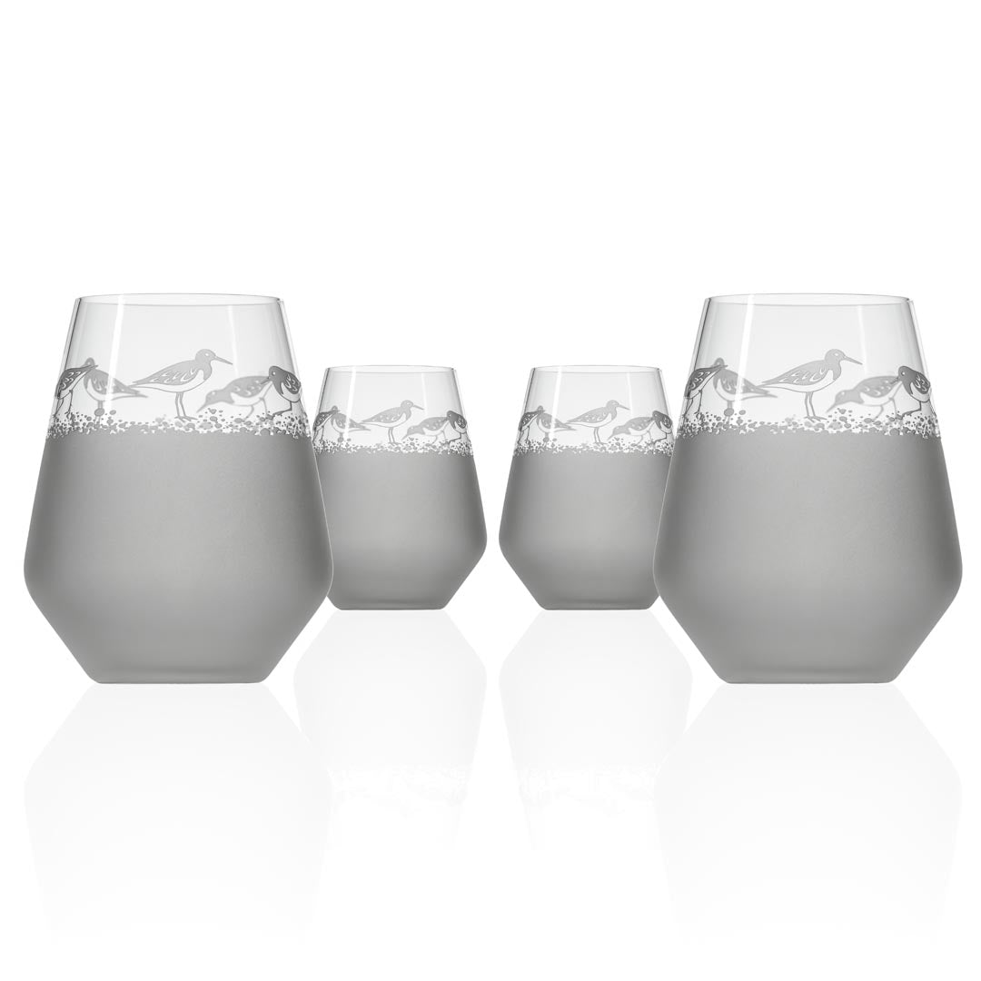 Sandpiper 18oz Stemless Wine Tumbler Glass Set of 4 - Perfect for Red Wine, White Wine, Cocktails & Outdoor Parties