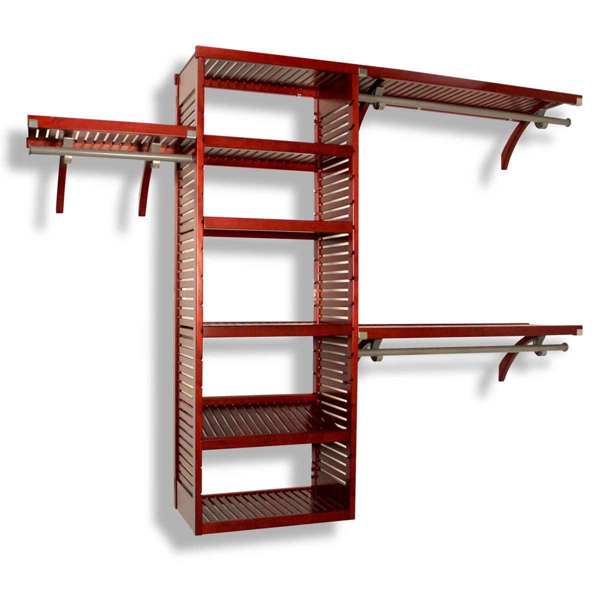 John Louis Home Wood Closet Organizer System with Shelves & Hanging Rods - Wall Mounted Walk-in Wardrobe - Red Mahogany Finish - Perfect for Bedroom, Closet & Home Organization Storage Solutions
