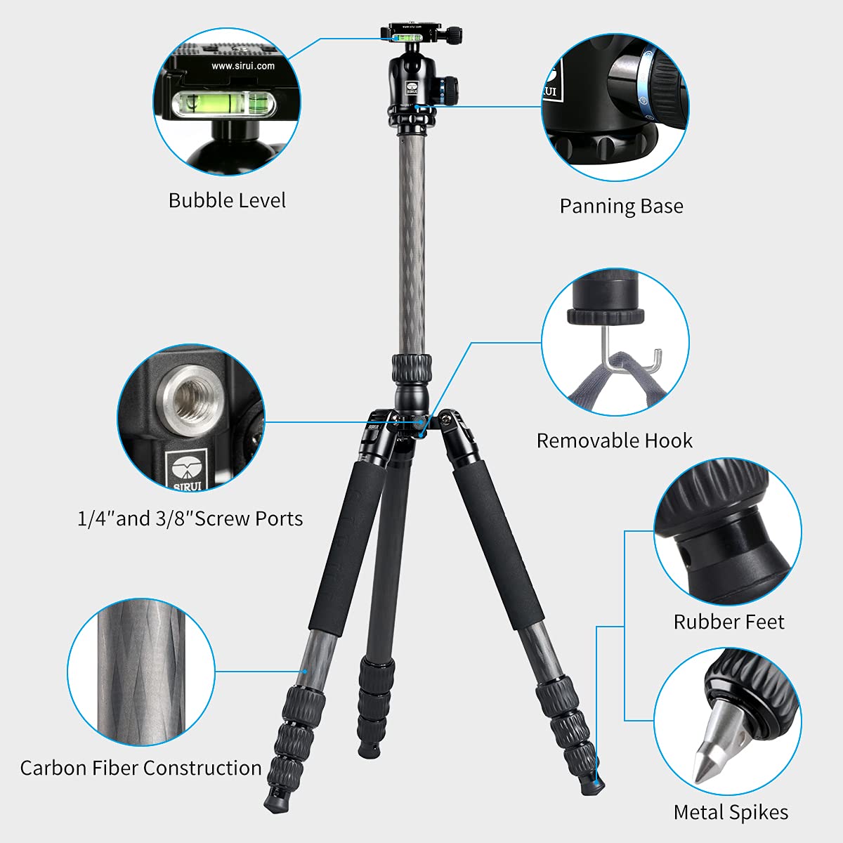 SIRUI Professional Heavy Duty Carbon Fiber Tripod 61