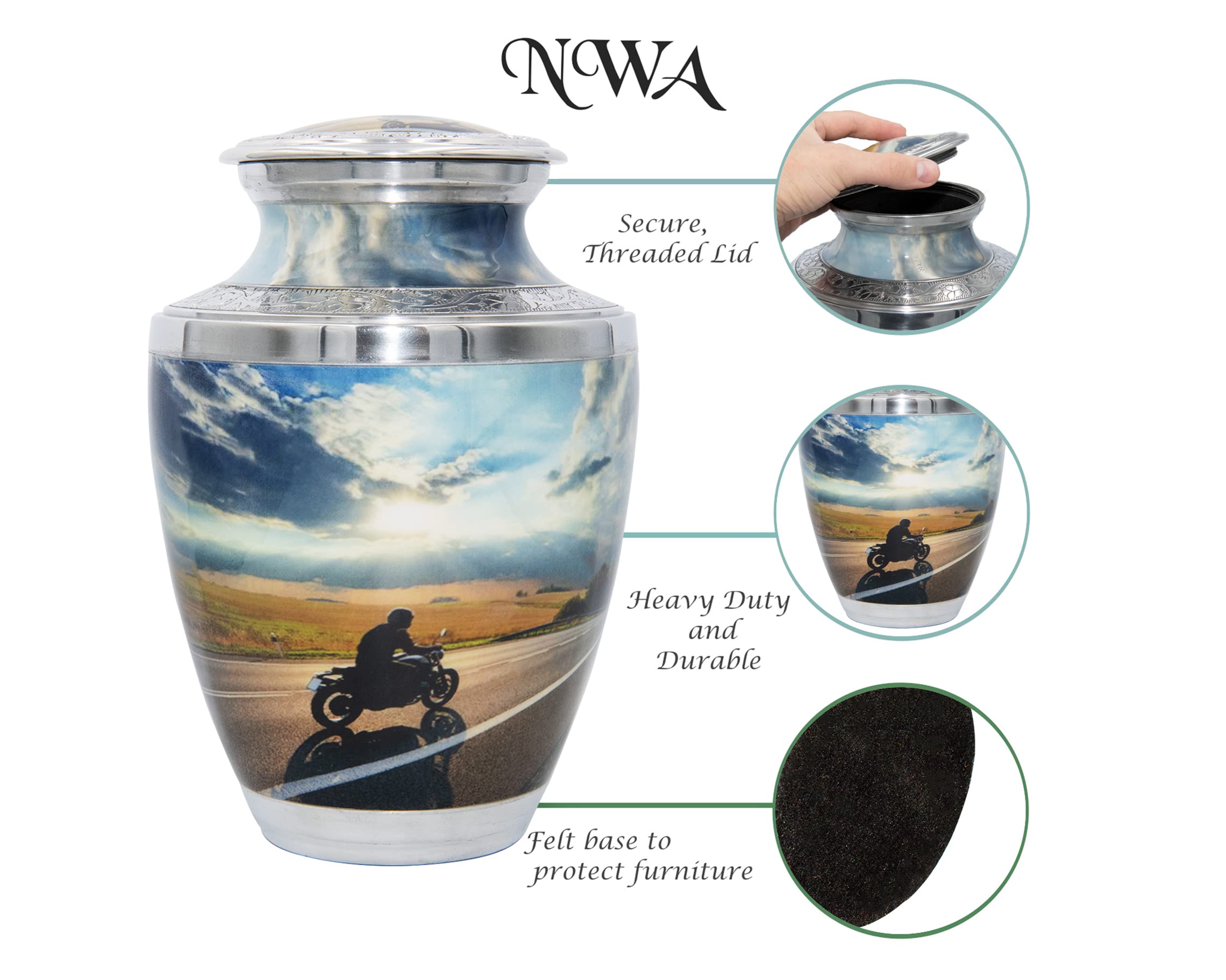Motorcycle Lover's Cremation Urn with Velvet Bags & Custom Engraving - Large Motorcyclist Memorial Urn for Funeral, Ashes Keepsake - Perfect for Biker Memorial Services & Home Display