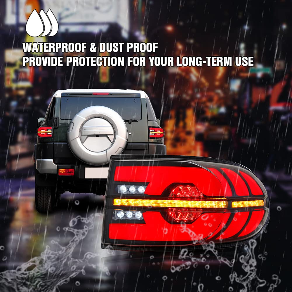 Smoke Tail Light Assembly for Toyota FJ Cruiser 2006-2023 - Sequential Turn Signals & Custom Animation - Direct Replacement Rear Lights - Perfect for Off-Roading & Night Driving Upgrades