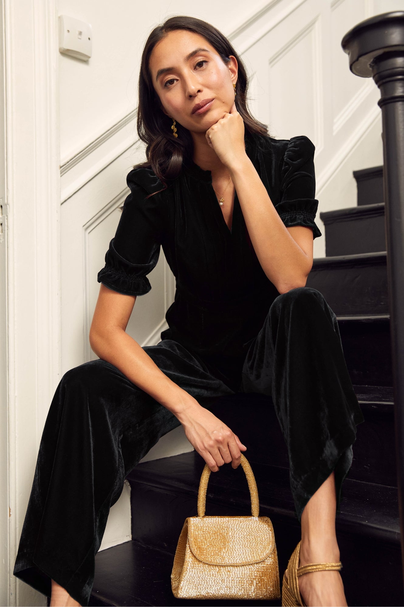 Tallulah Velvet Jumpsuit for Women - Elegant Black Jumpsuit with Long Sleeves | Perfect for Parties, Date Nights & Special Occasions