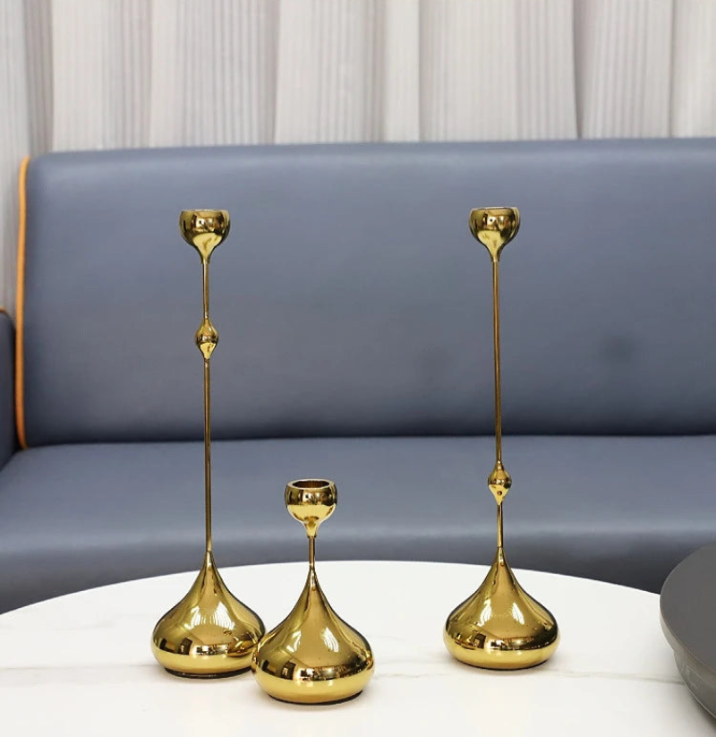 Elegant Chrome Drop Dining Candle Holder Set - Modern Table Centerpiece for Romantic Dinners, Wedding Decor & Home Ambiance Lighting