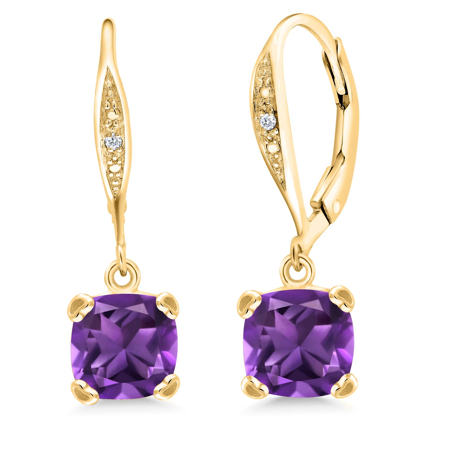 7MM Cushion Cut Gemstone & White Diamond Drop Earrings for Women - 925 Sterling Silver Birthstone Jewelry | Elegant Dangle Earrings Gift for Mom, Wife, Her | Perfect for Weddings, Anniversaries & Special Occasions