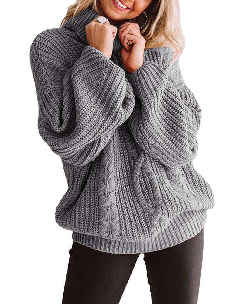 Plus Size Women's Chunky Cable Knit Turtleneck Sweater - Long Sleeve Loose Casual Jumper Top for Winter Fashion & Cozy Outfits