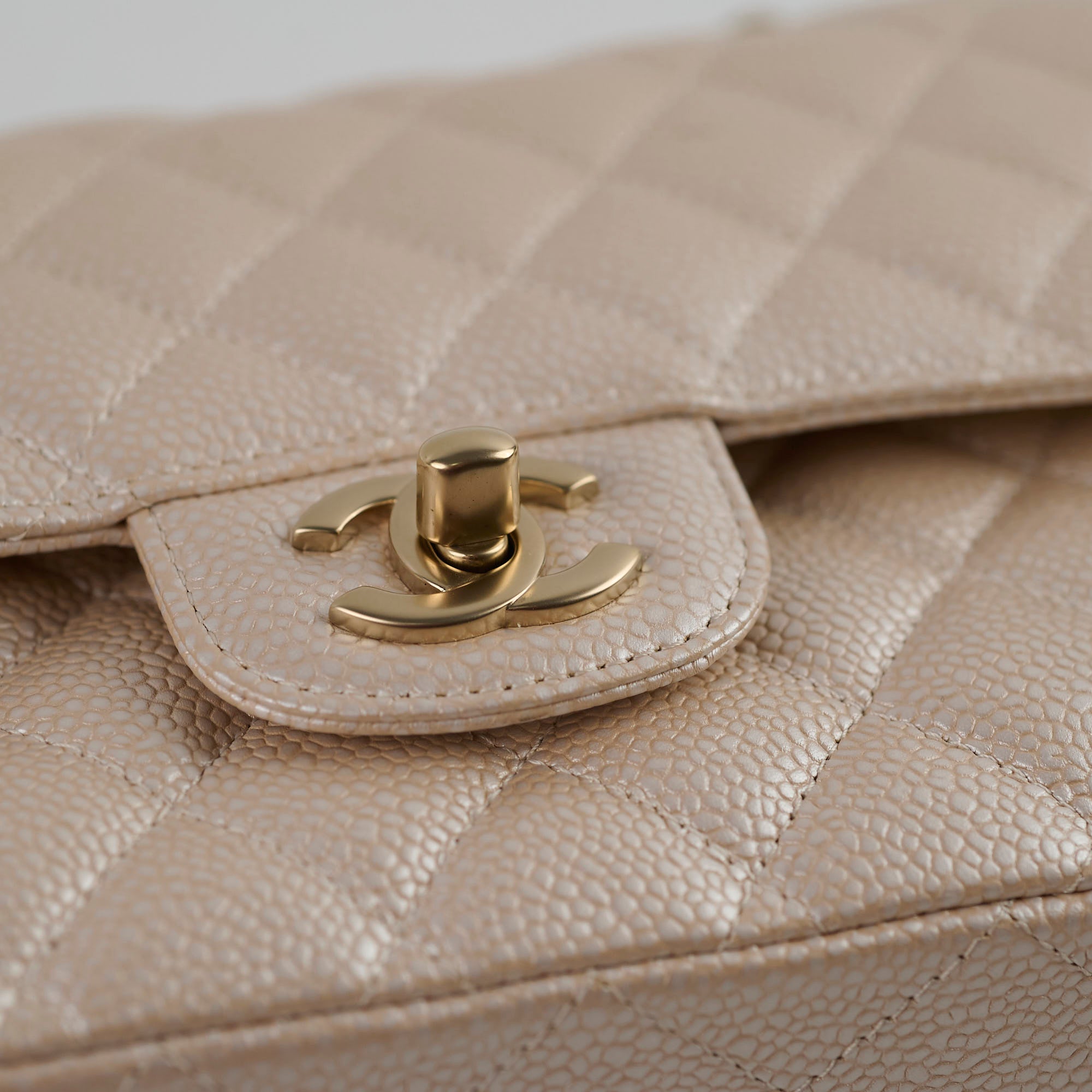 Chanel 12P Classic Flap Medium/Large M/L Pearly Beige Caviar Leather Bag (16 Series) - Luxury Designer Handbag for Women, Perfect for Evening Parties & Special Occasions
