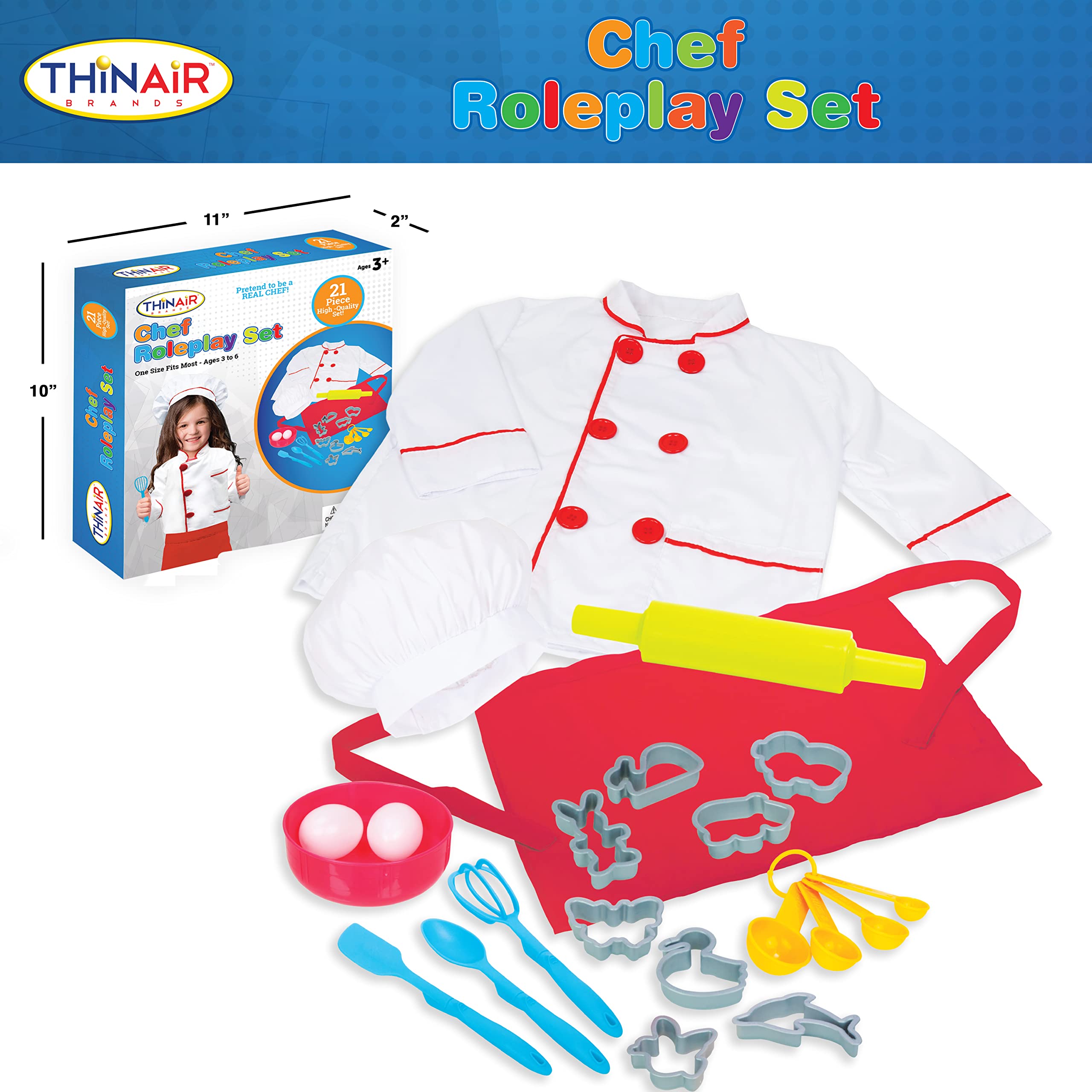 Dr. STEM Toys Chef Costume for Kids Ages 3-6 | 21-Piece Pretend Play Set with Chef Jacket, Hat, Apron, Cooking Utensils & Accessories | Perfect for Role Play, Birthday Gifts & STEM Learning Activities