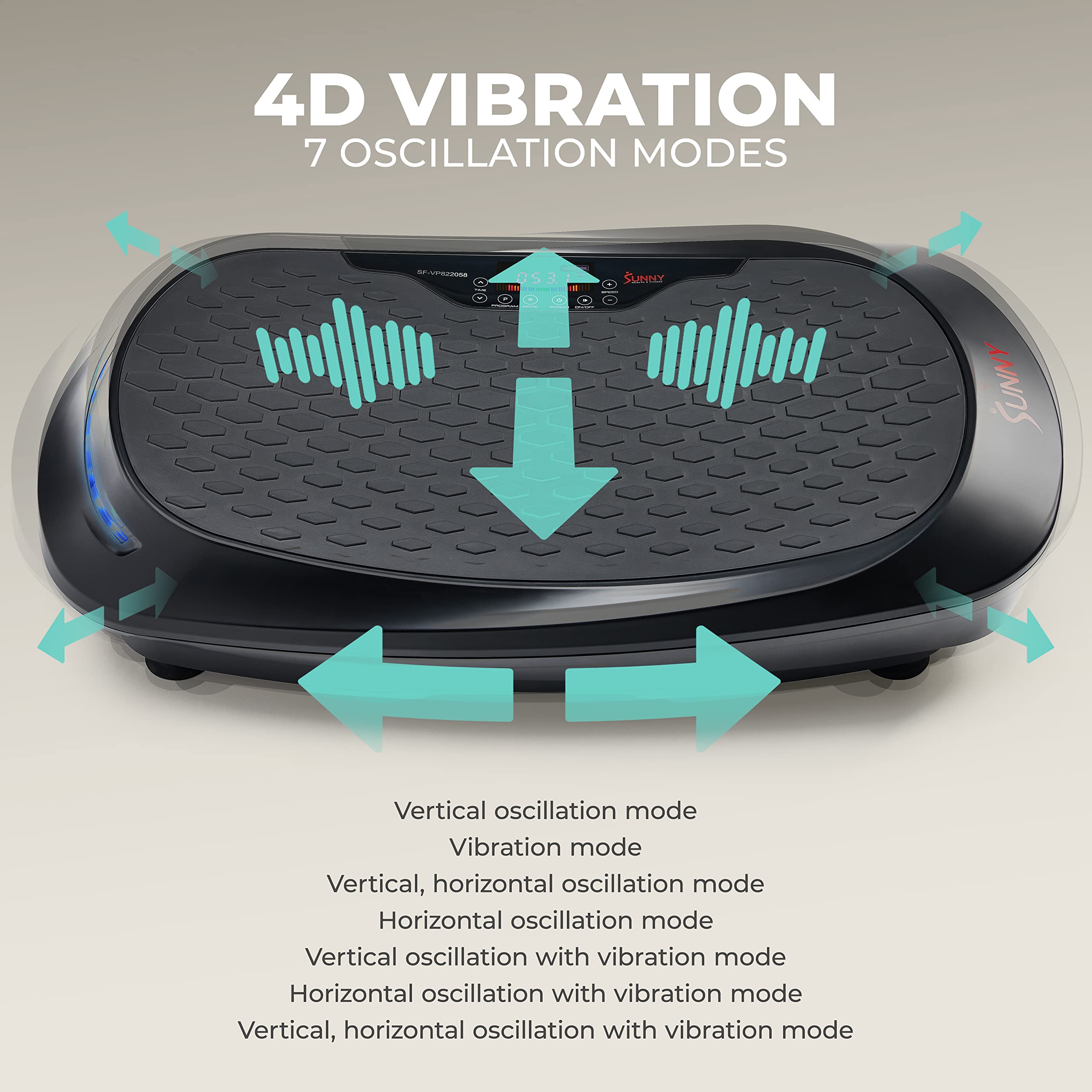Sunny Health & Fitness Vibration Plate Exercise Machine - Full Body Workout Platform with 10 Speed Levels & 5 Modes for Lymphatic Drainage, Weight Loss & Muscle Toning | Home Gym Equipment for Stress Relief & Fitness Training